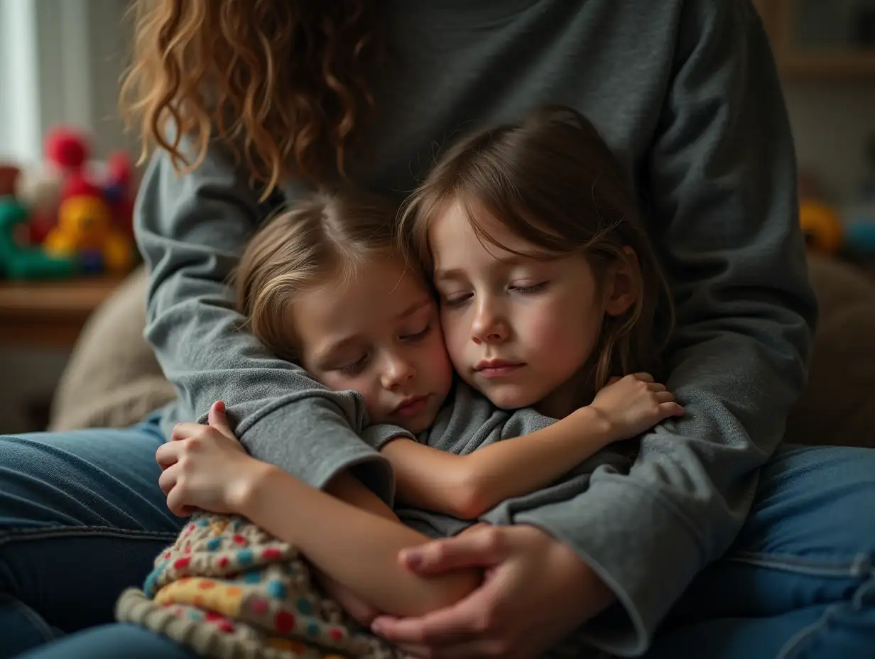 TeenagerAI-Art-Prompt-Expansion-Comforted-by-Parent-in-Cozy-Chaotic-Space