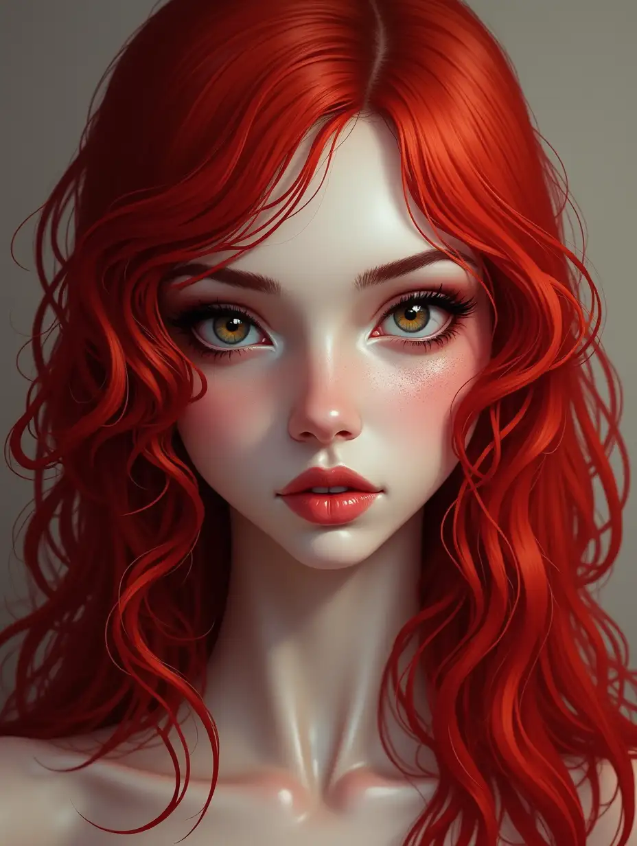 Depiction of a beautiful white woman with long red and black mix