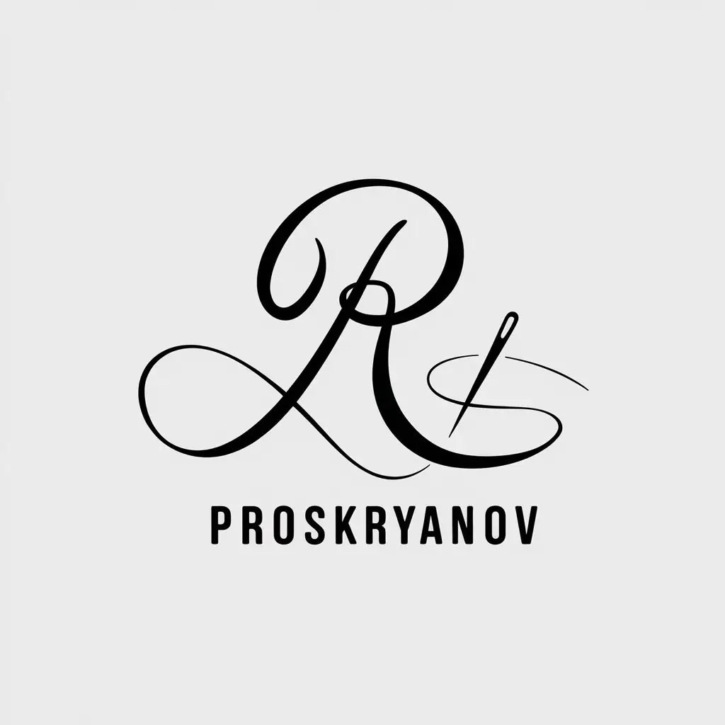 a vector logo design,with the text "Proskryanov", main symbol:calligraphy, thread, needle, in a circle,Minimalistic,clear background