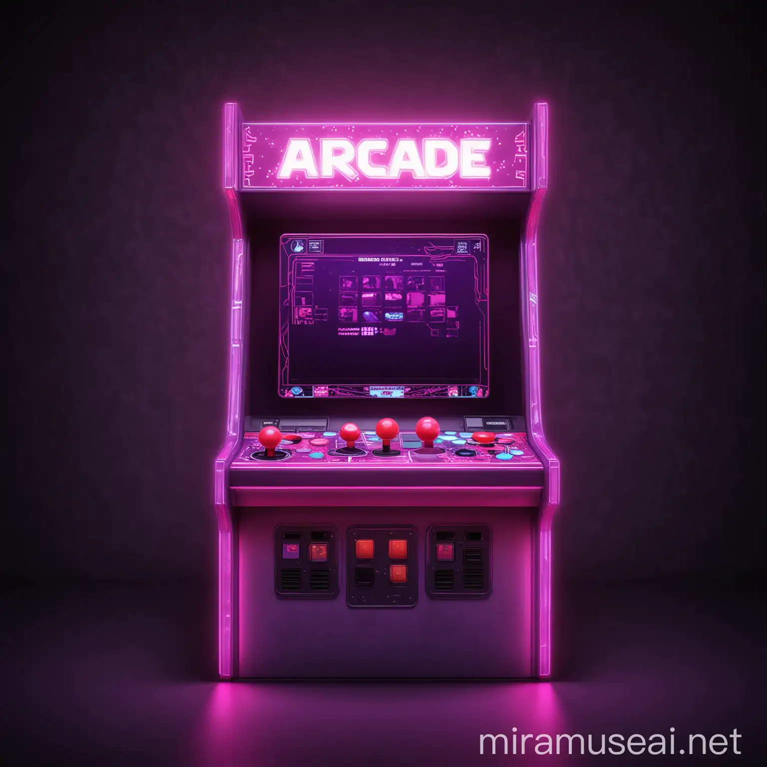 Glowing Pink and Purple Arcade Game on Dark Background