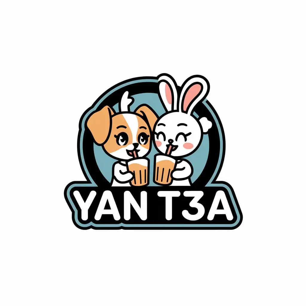 a vector logo design,with the text "YAN T3A", main symbol:CUTIE, DOG GIRL, RABBIT GIRL, DRINKING BEVERAGE,Moderate,clear background