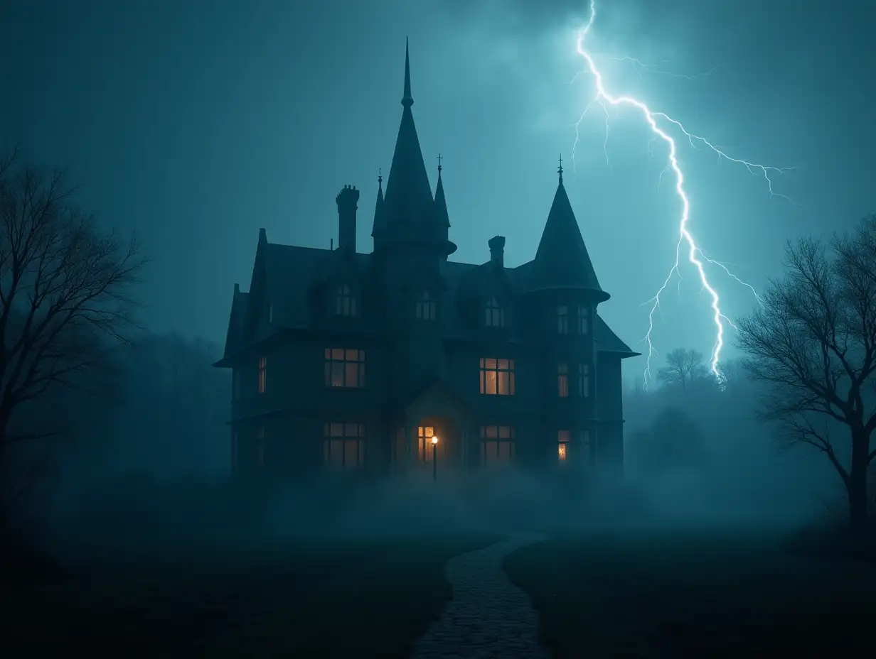 Eerie-Haunted-Mansion-Amidst-Foggy-Halloween-Night