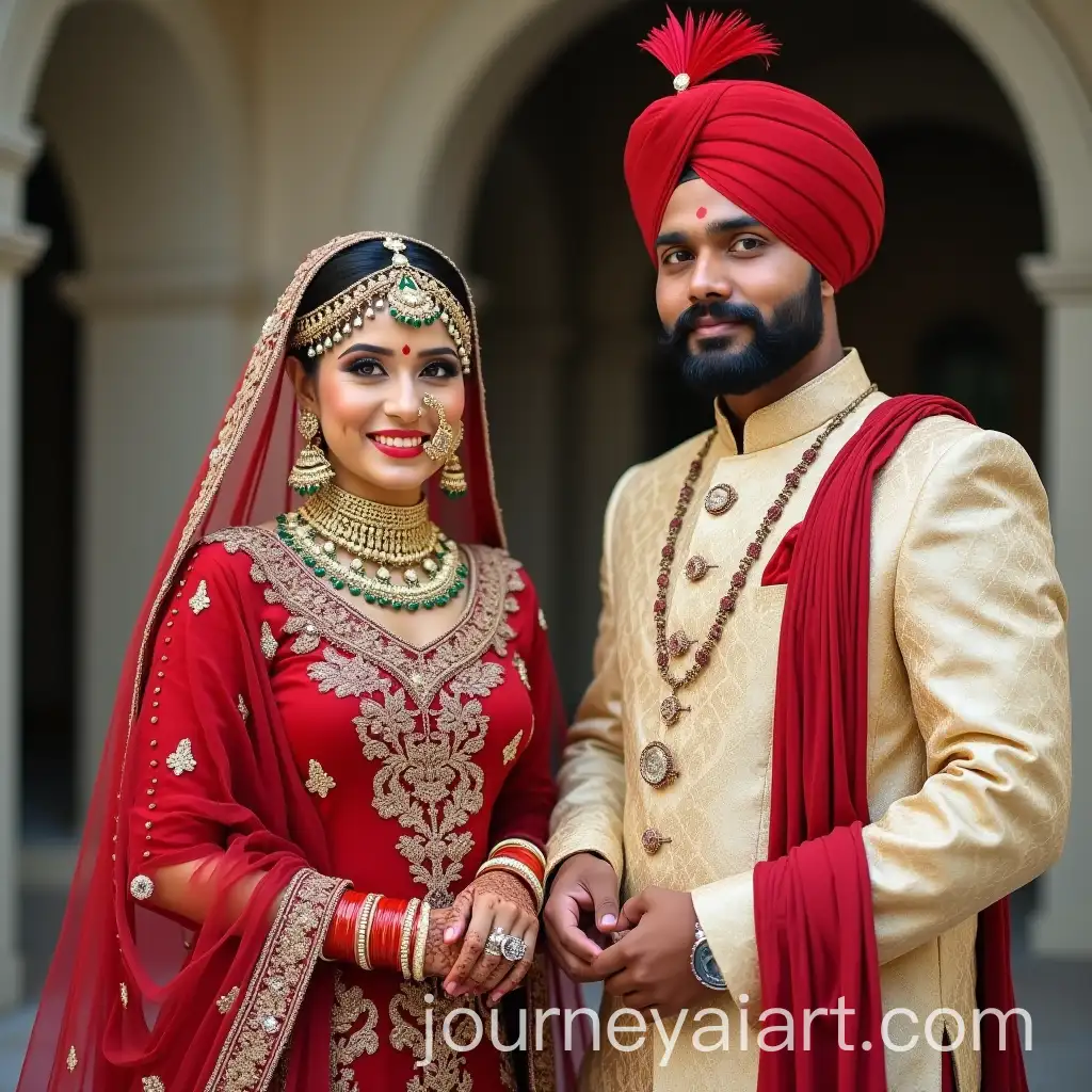 Bride-in-Songket-and-Groom-in-Punjabi-Suit-Without-Headgear