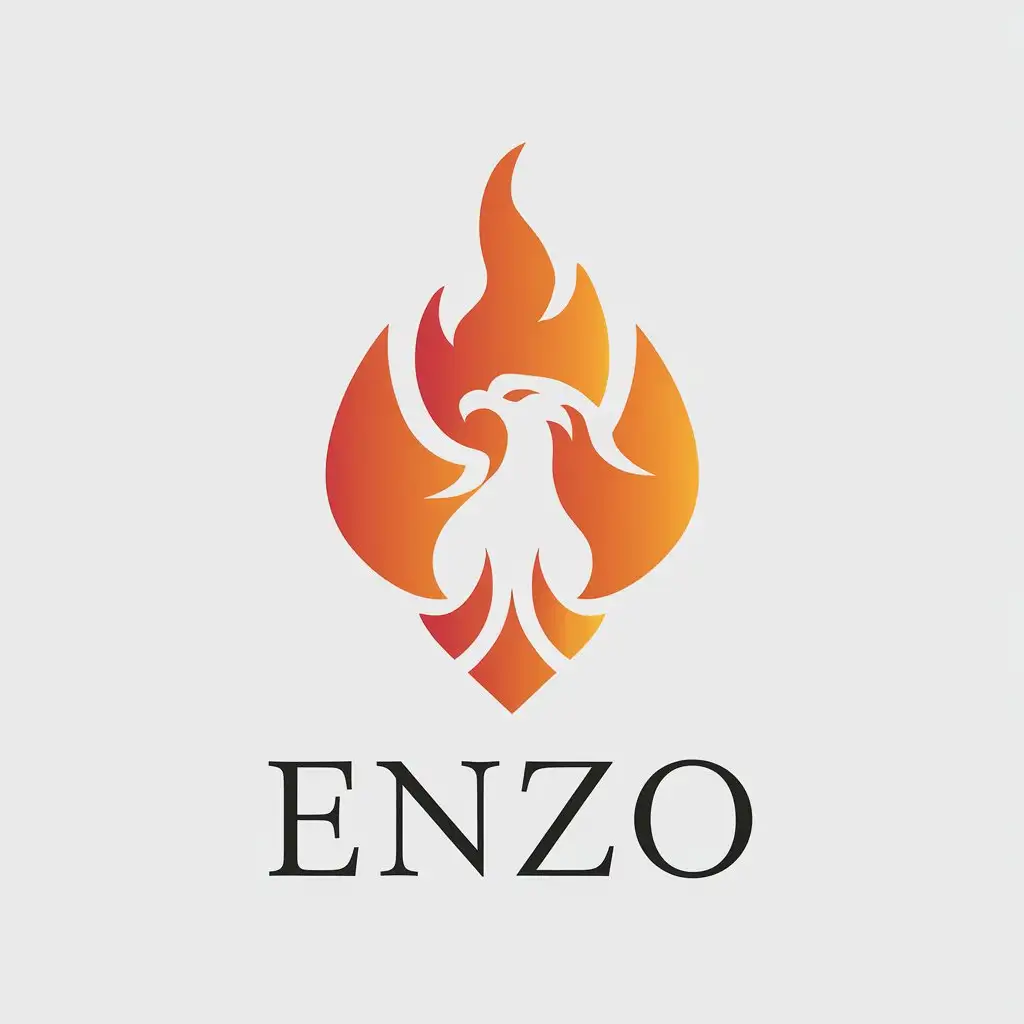 a vector logo design,with the text "Enzo", main symbol:phoenix   flame,Minimalistic,clear background