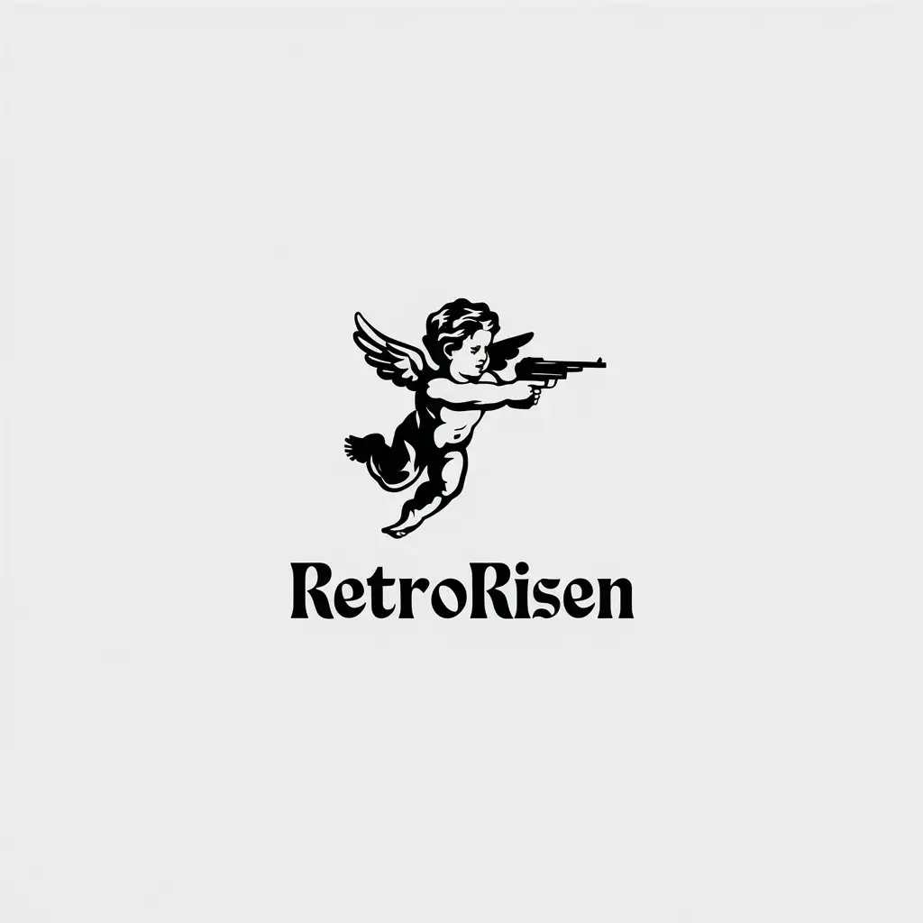 LOGO Design for RetroRisen Cupid with Gun Minimalistic Style Clear Background