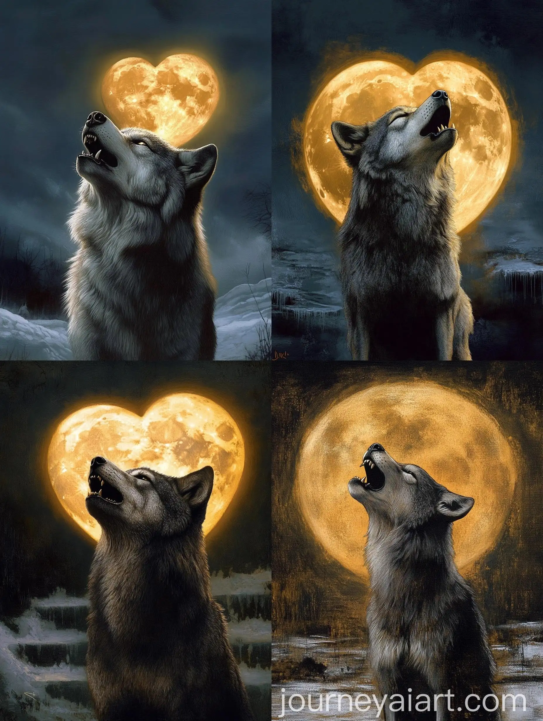 Werewolf-Howling-at-HeartShaped-Golden-Moon