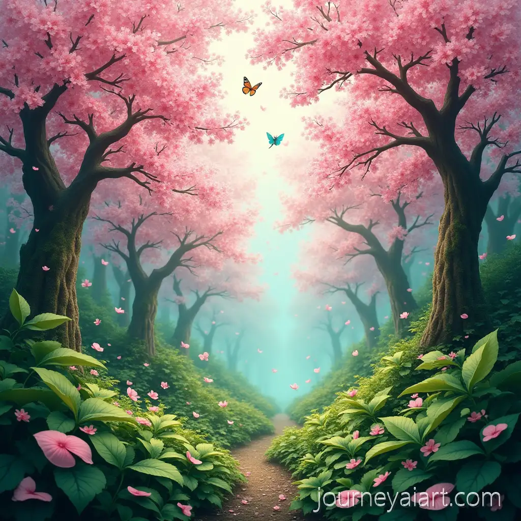 Enchanted-Cherry-Blossom-Forest-with-Butterflies-and-Birds-in-a-Dreamy-Paradise