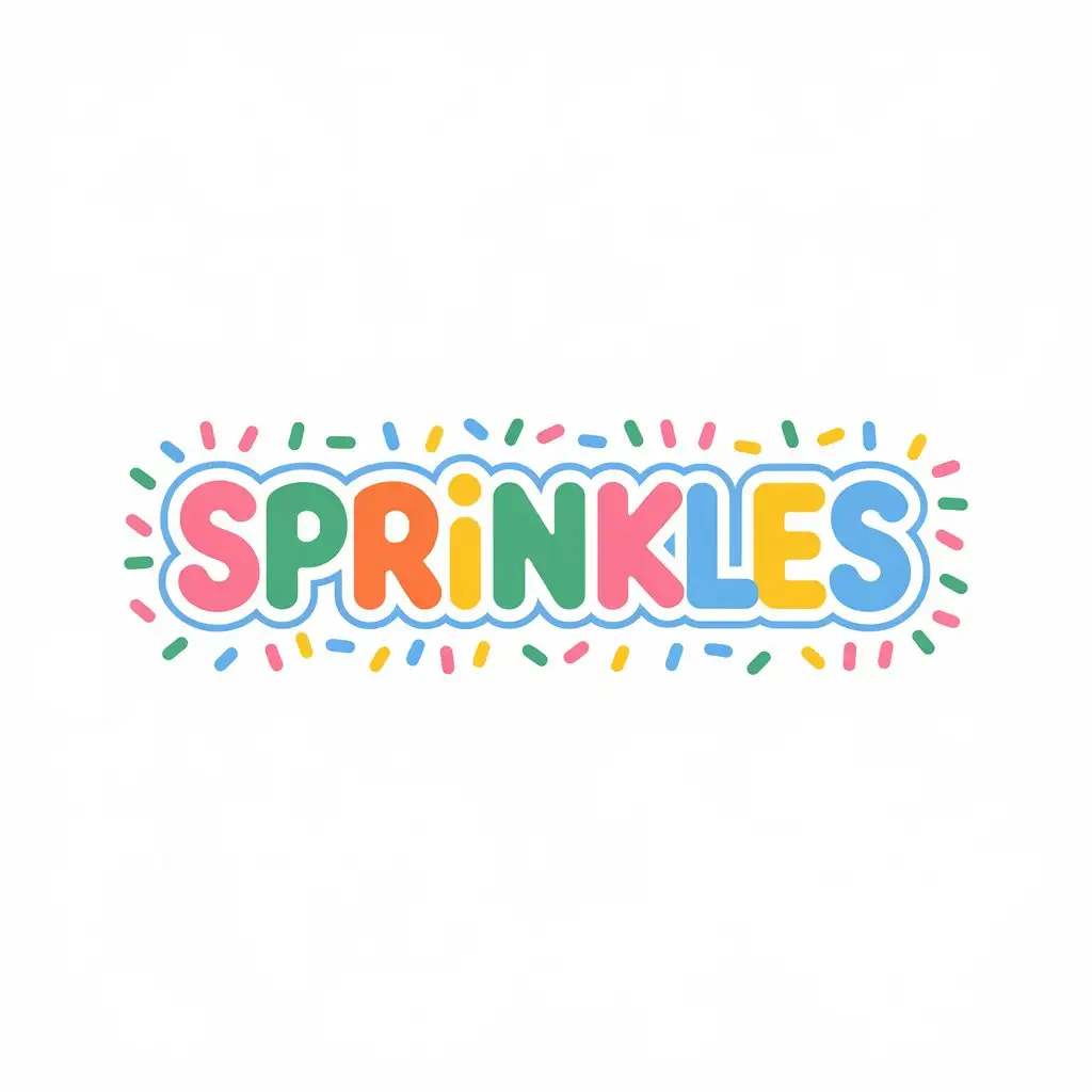 LOGO Design for Sprinkles Fun Kawaii Text with Colorful Sprinkles on White Background