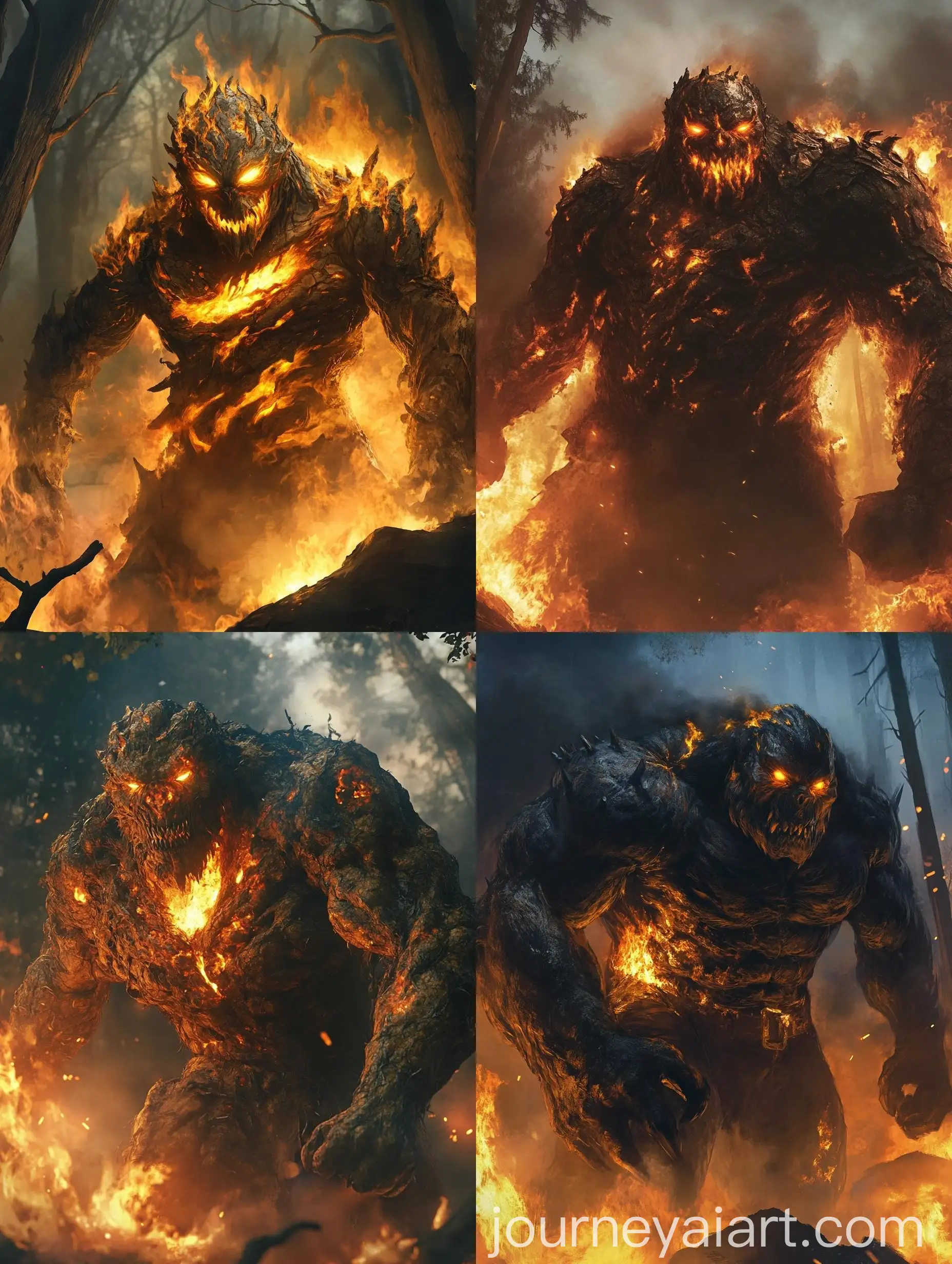 Fiery-AmberColored-Monster-in-Burning-Oak-Forest