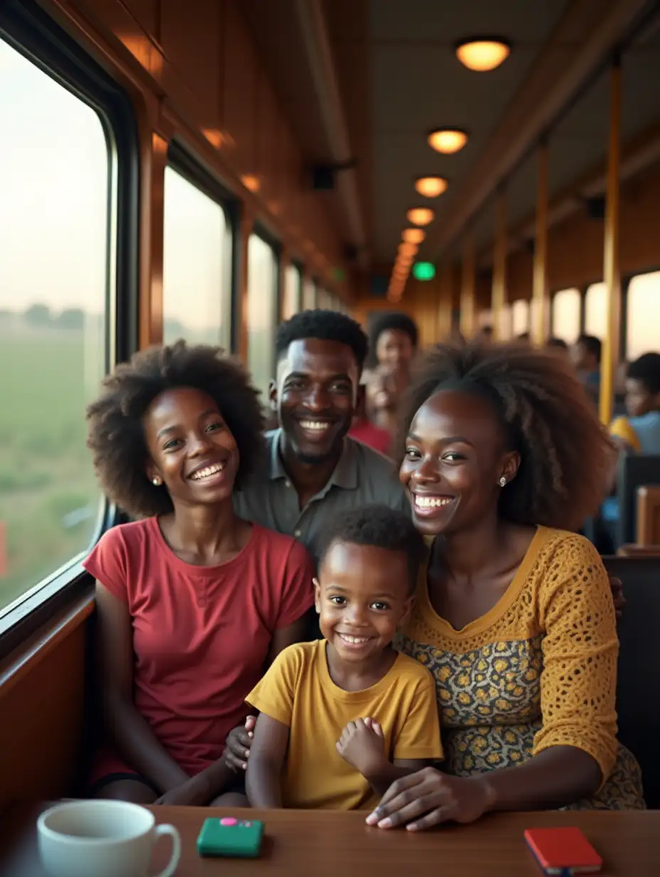 Joyful African Family Traveling by Train