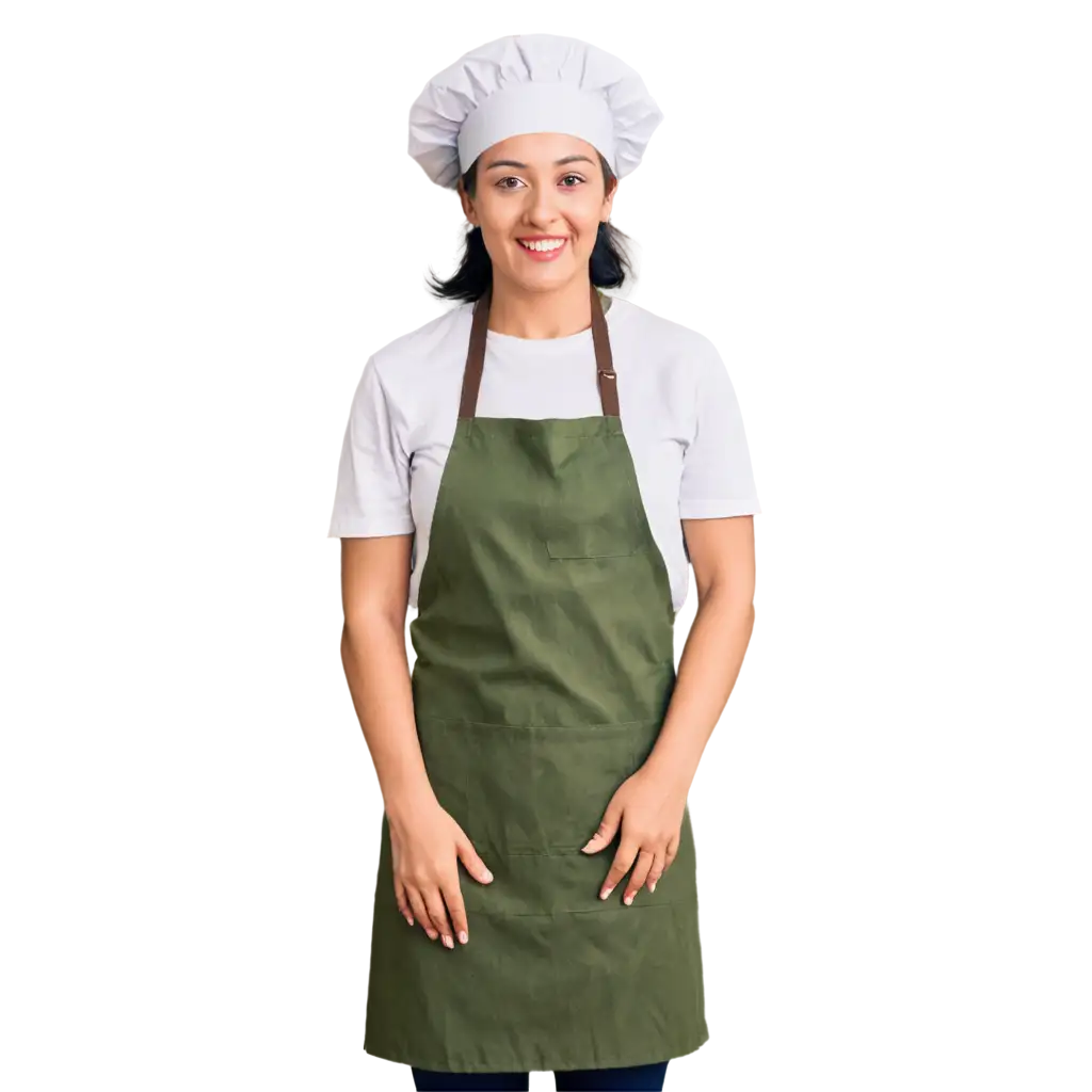 a chef with a hat and green apron ready to roast