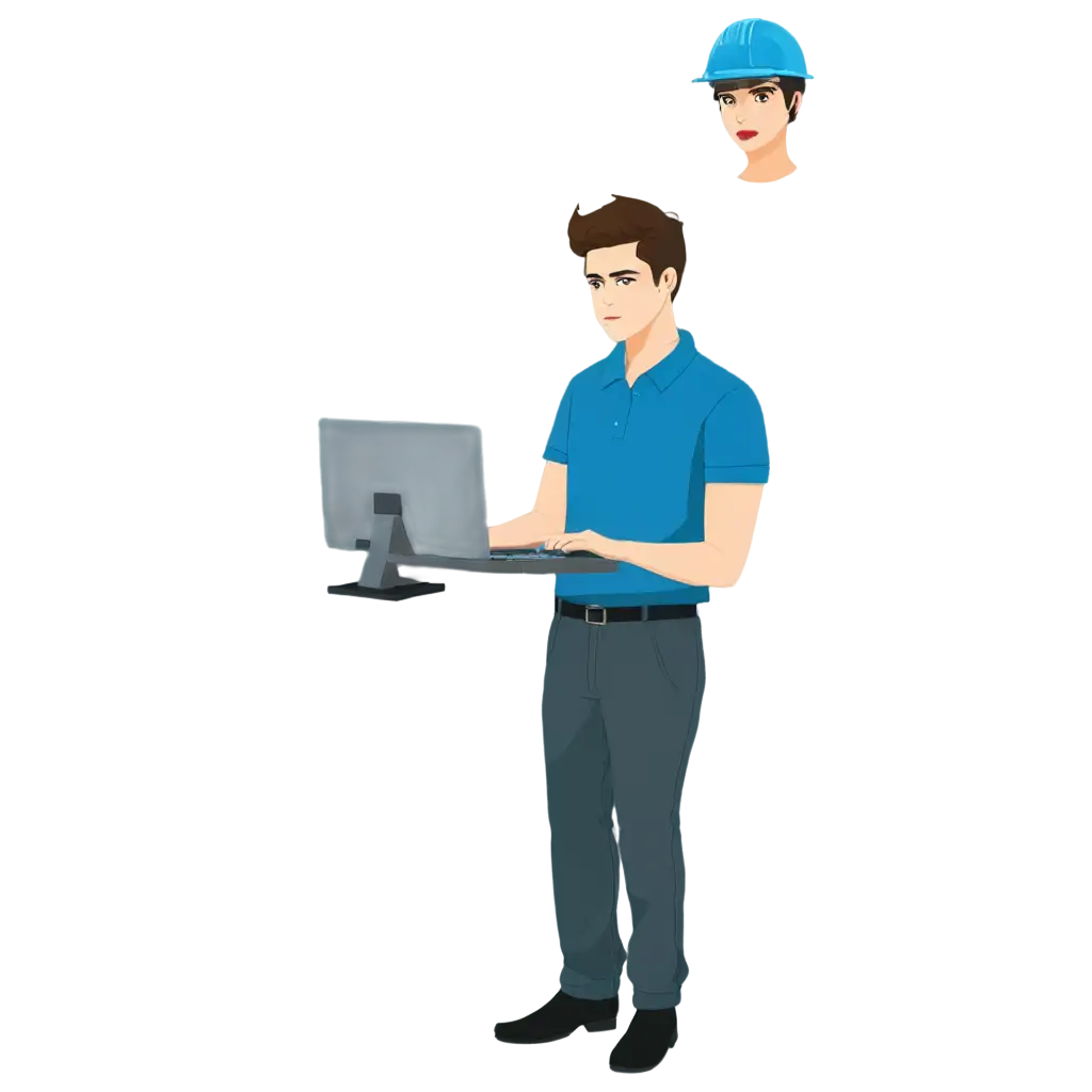 Professional-Blue-Collar-Man-Typing-PNG-Image-Enhance-Workplace-Illustrations
