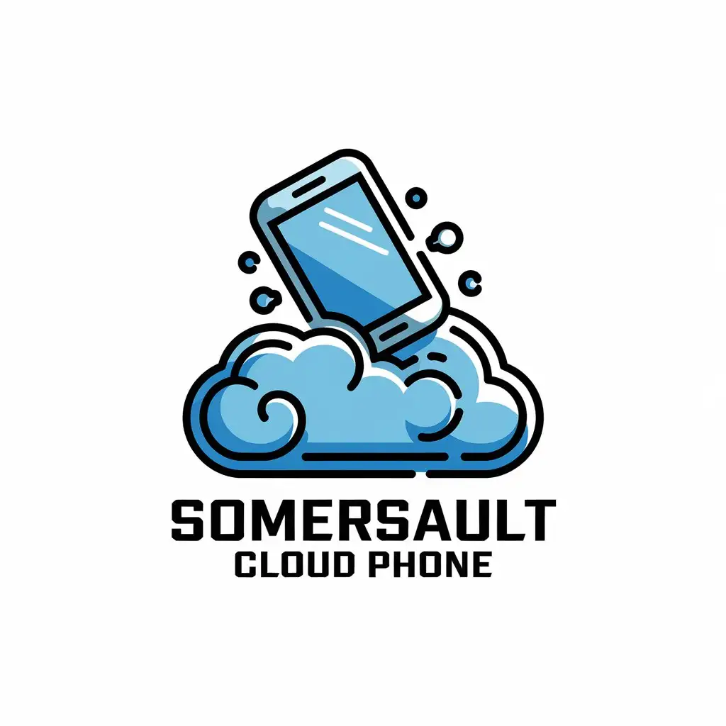 a vector logo design,with the text "Somersault Cloud phone", main symbol:A virtual phone is hovering above the cloud of Qian Dou, riding on the clouds and using simple, technological, and substantial lines to outline,Moderate,be used in Internet industry,clear background