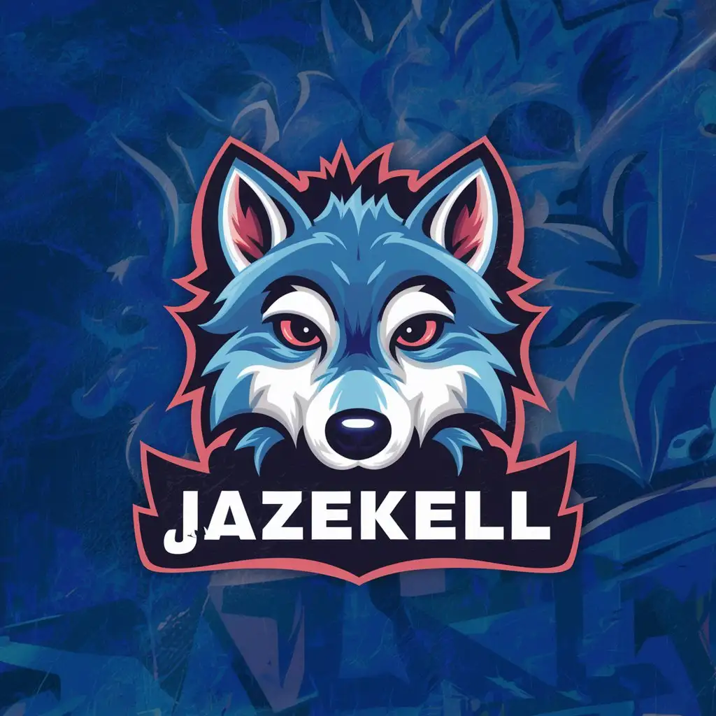 LOGO Design For JAZEKELL Wolf Cartoon Cute Graffiti in Blue and Pink