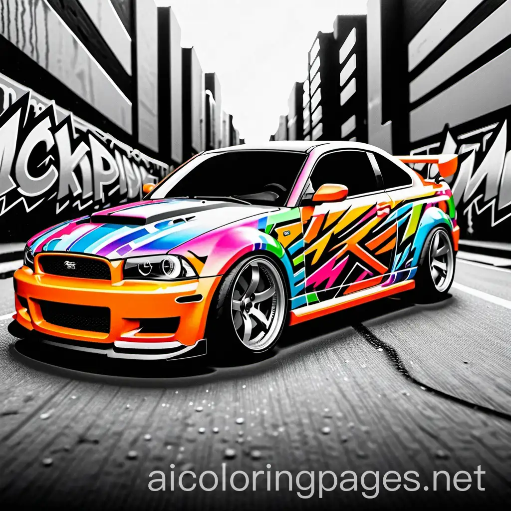 Coloring-Page-of-a-Cool-Modified-Car-with-Graffiti-Background