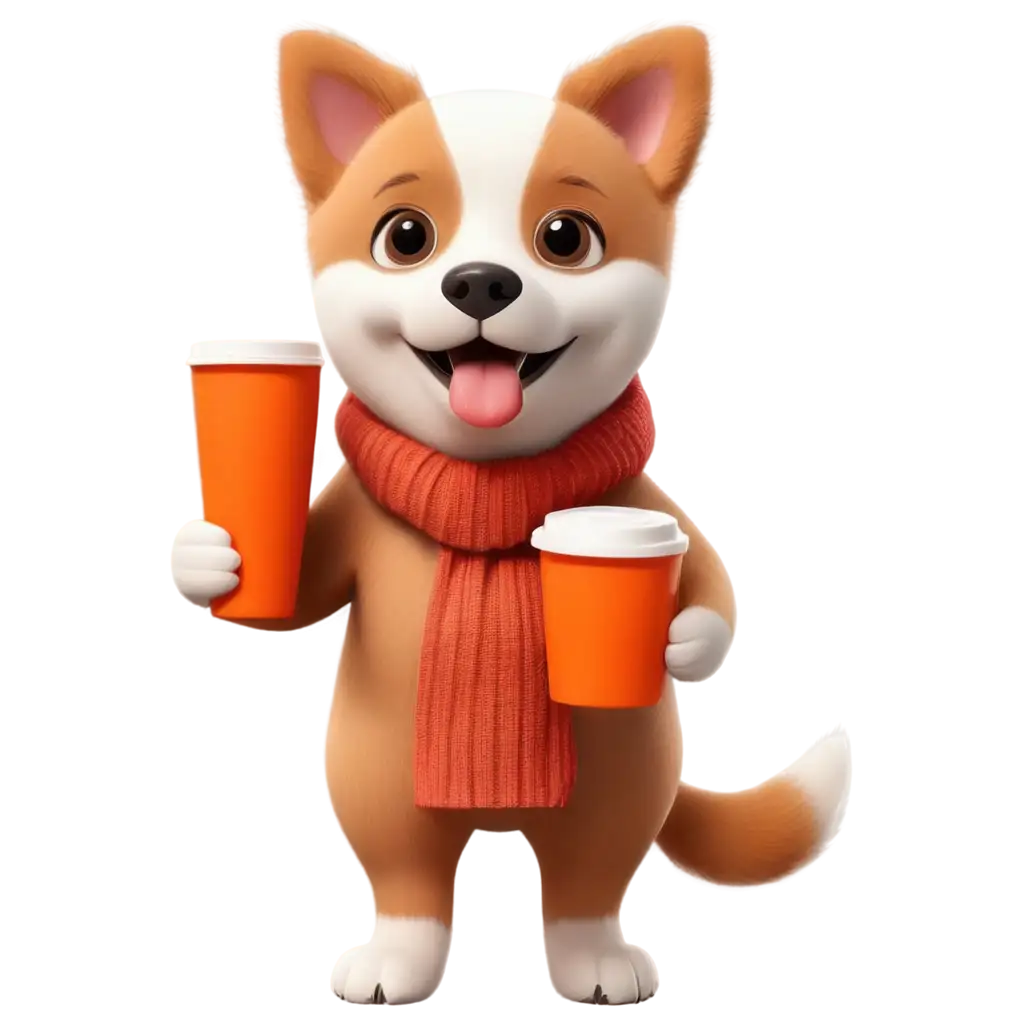 realistic dog holding a thermal cup