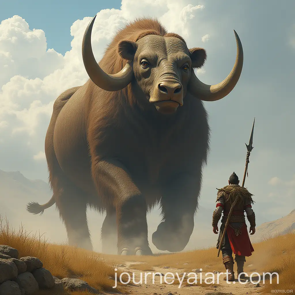 Epic-Battle-Scene-with-Warrior-and-Giant-Animal-in-Fantasy-Landscape