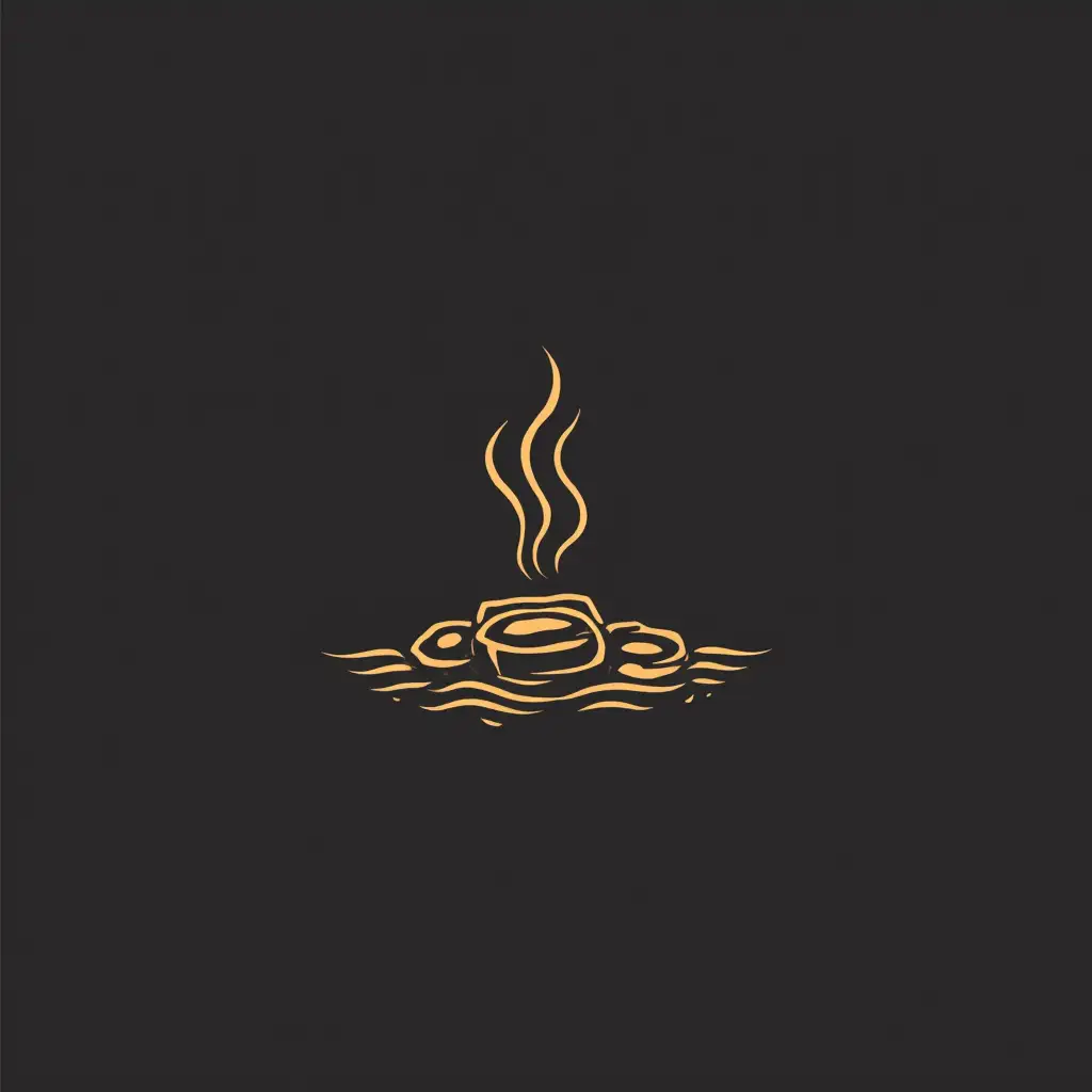 create a minimalist logo for a sauna company name 'Finn Country Sauna'. The design should include: - A few hot rocks - Some wisps of steam rising from it - The company name