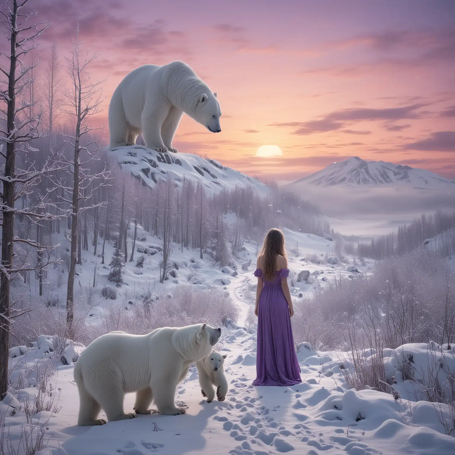 Surreal-Winter-Landscape-with-Girl-and-Polar-Bear