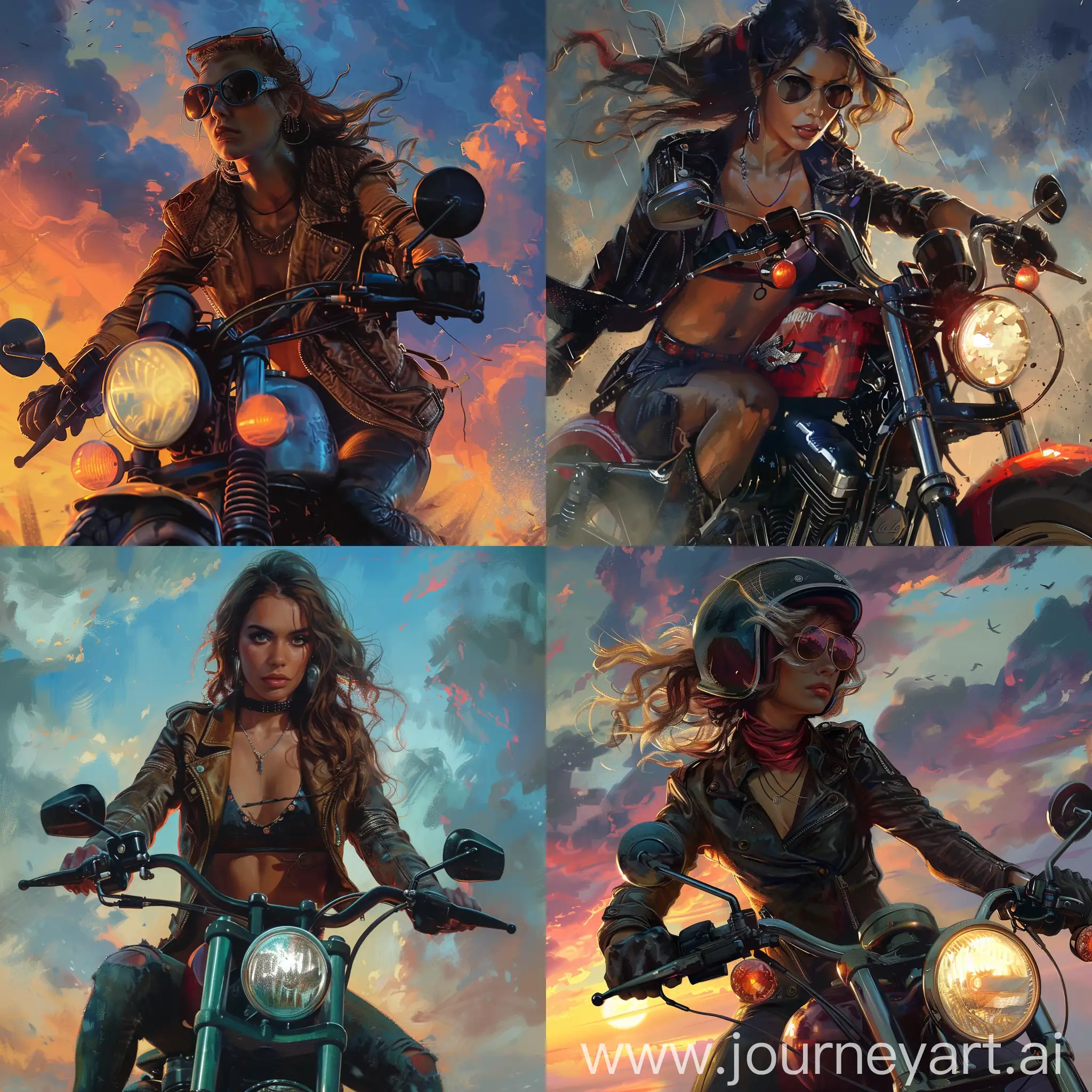 Rebellious-Young-Female-Scientist-Riding-Harley-with-Science-Gear-at-Dawn