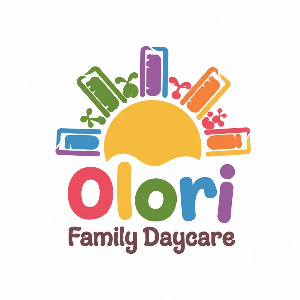 LOGO Design for Olori Family Daycare Vibrant Playful with Toys and Books Theme