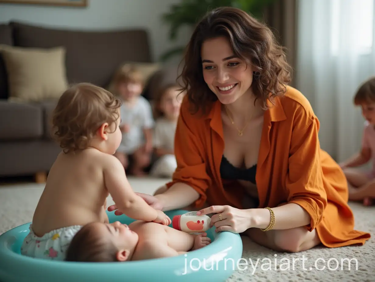 New-Mom-Playing-with-Baby-Boy-in-a-Living-Room-During-Feminine-Gathering