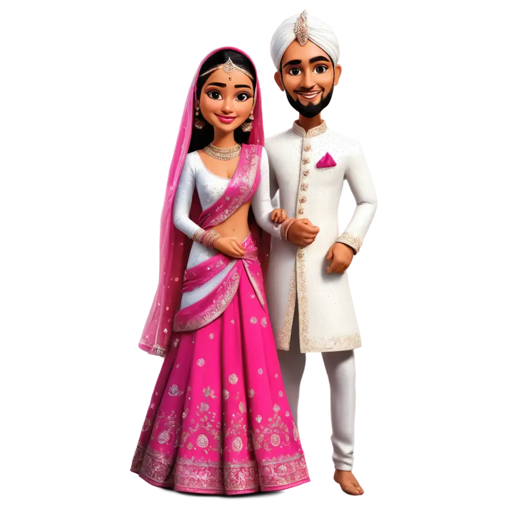 Stunning-Indian-Bride-and-Groom-Caricature-PNG-for-Vibrant-Wedding-Celebrations