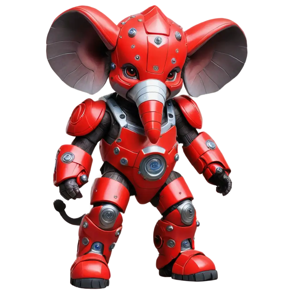 Young-FourLegged-Elephant-Warrior-in-a-Red-Mecha-Suit-HighQuality-PNG-for-Digital-Creativity