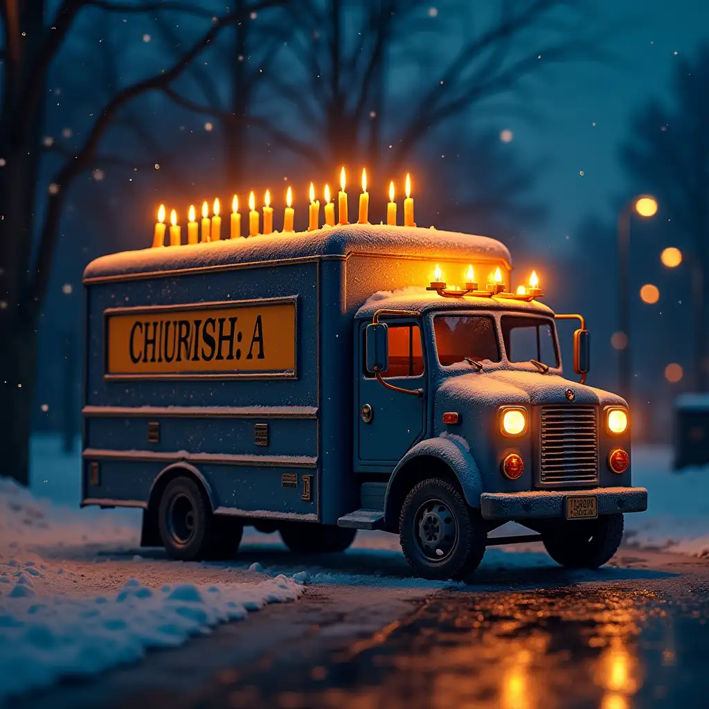 chanukah truck with candles