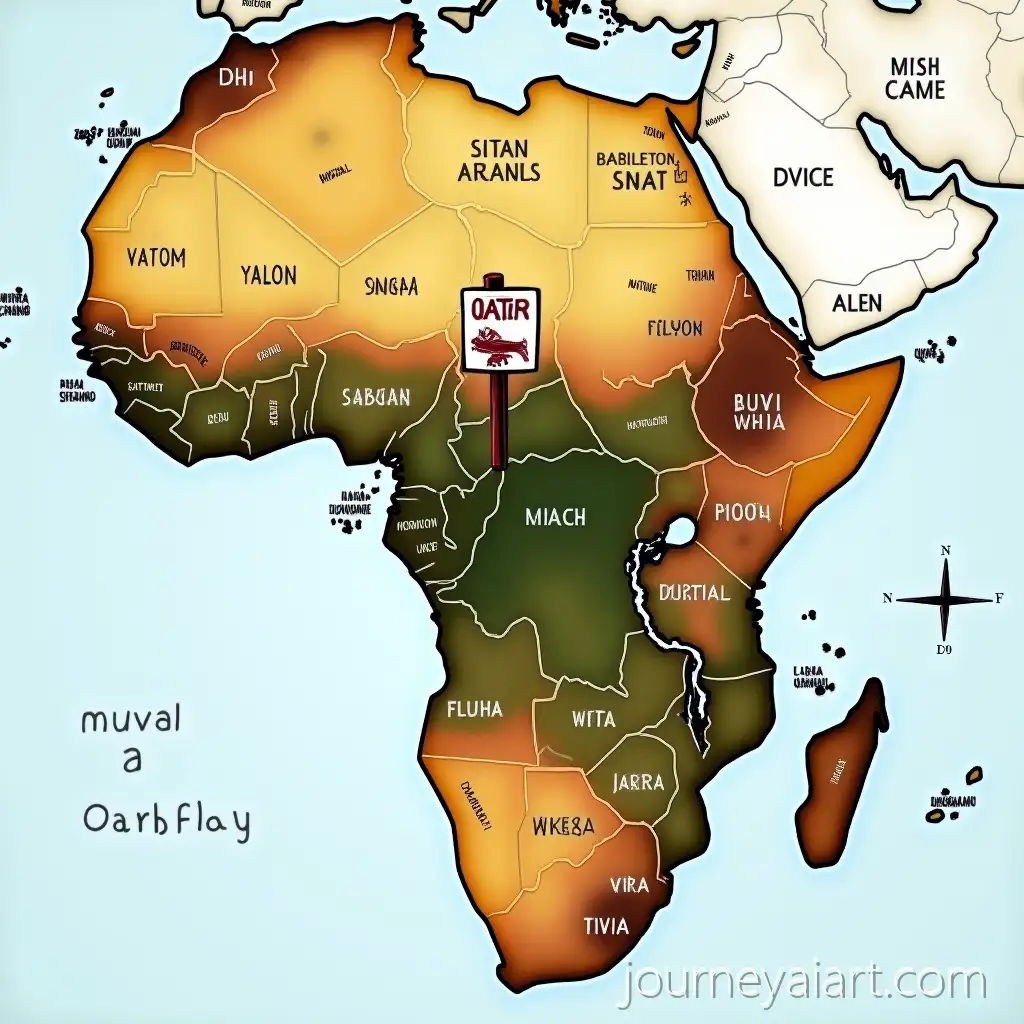 Map-of-Africa-with-QATAR-Sign-Representing-Ownership-of-Natural-ResourcesAfrica-map-with-QATAR-sign