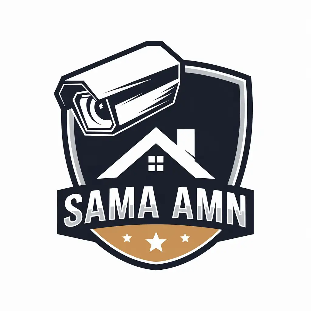 a vector logo design,with the text "sama amn", main symbol:cctv and home alarm security systems,Moderate,clear background