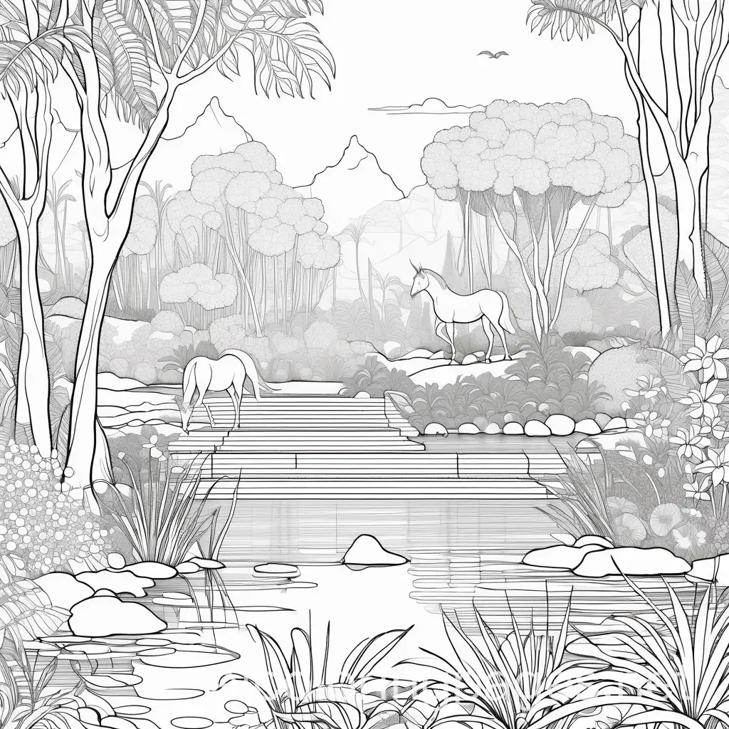 Hidden-Oasis-with-Magical-Creatures-Coloring-Page