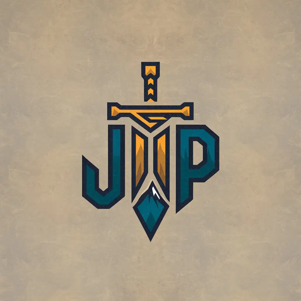 LOGO Design for JvP Gaming Sword Mountain Vector Art with Beige Background