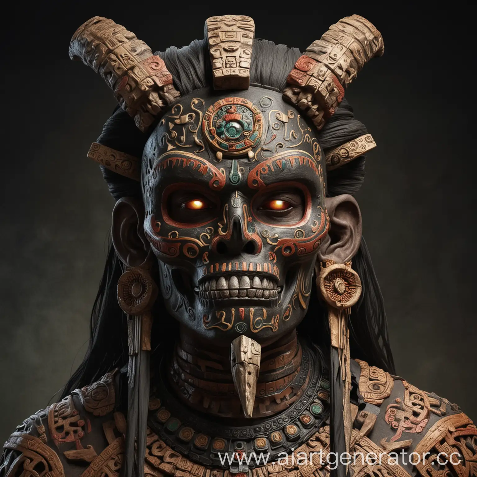 create a creature of the combination of mictlantecuhtli, grim repaer mask and oni humanoid