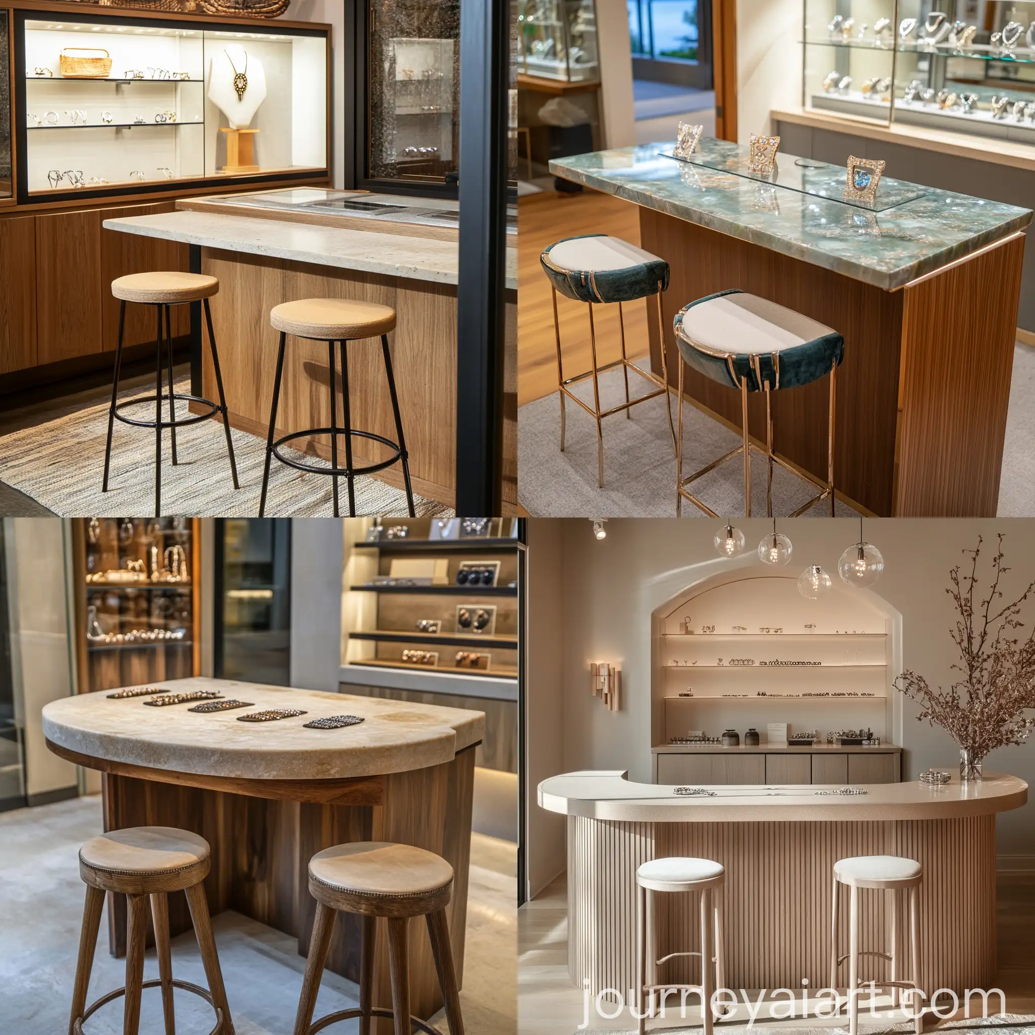 Elegant-Jewelry-Display-with-Middle-Island-Counter-and-Stools