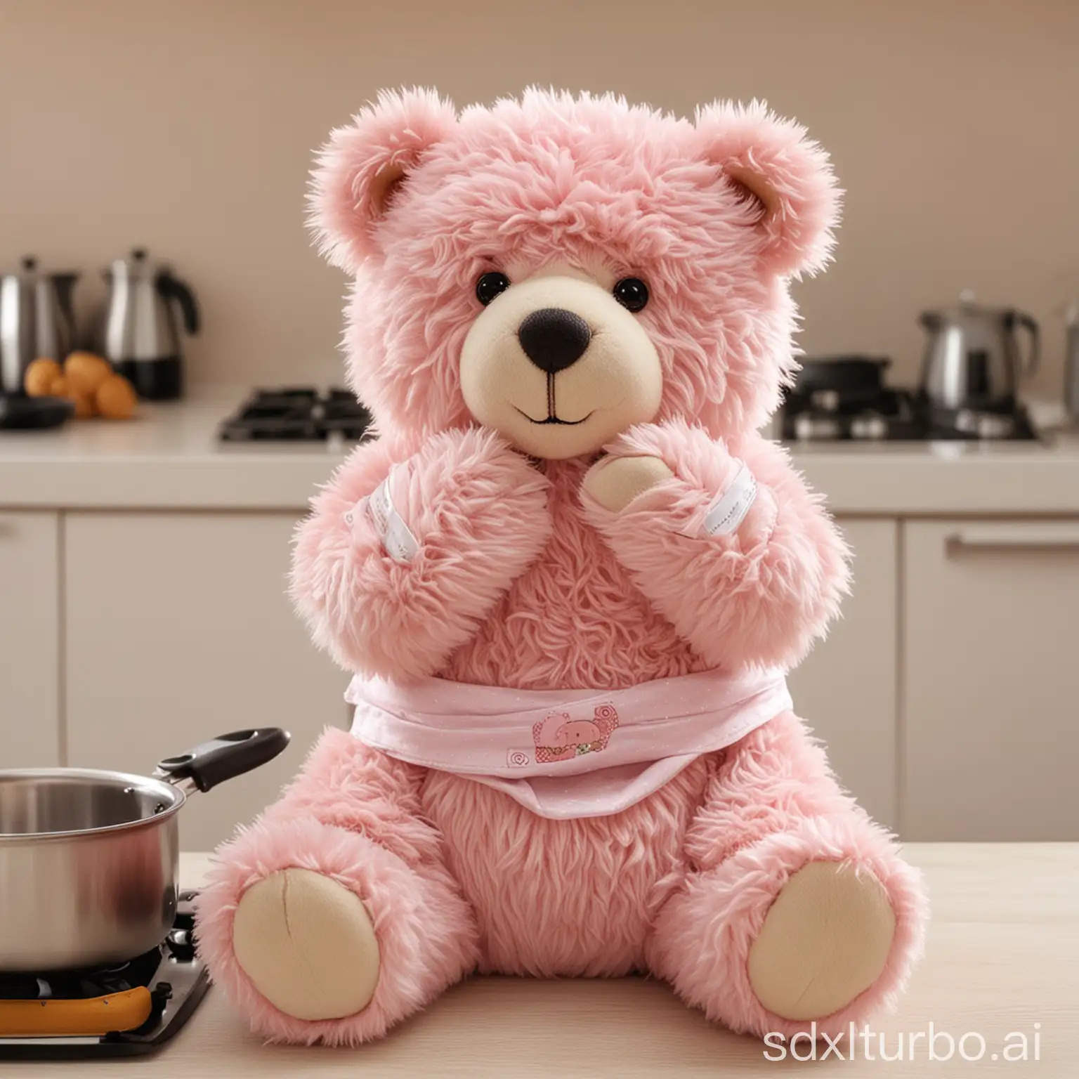 Adorable-Pink-Teddy-Bear-Cooking-with-a-Bellyband