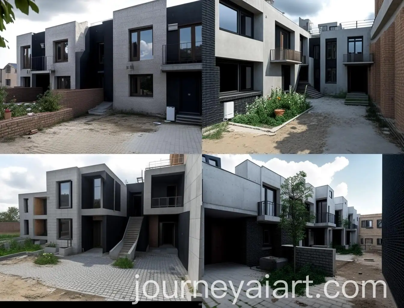 Modern-Townhouse-Courtyard-with-Dark-Brown-Brick-Paving-and-Stylish-Facade