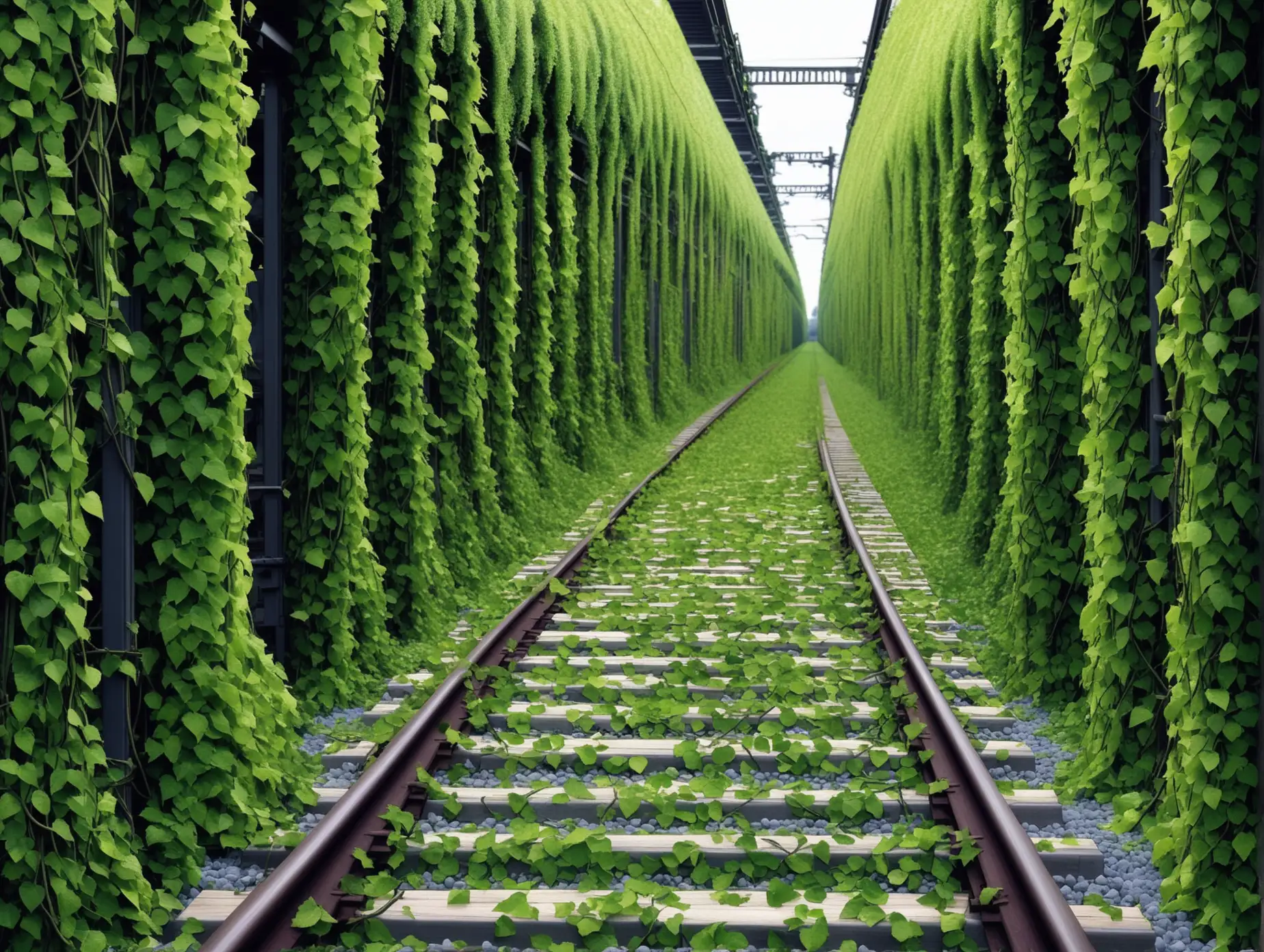 Overgrown Train Tracks Abandoned in Nature