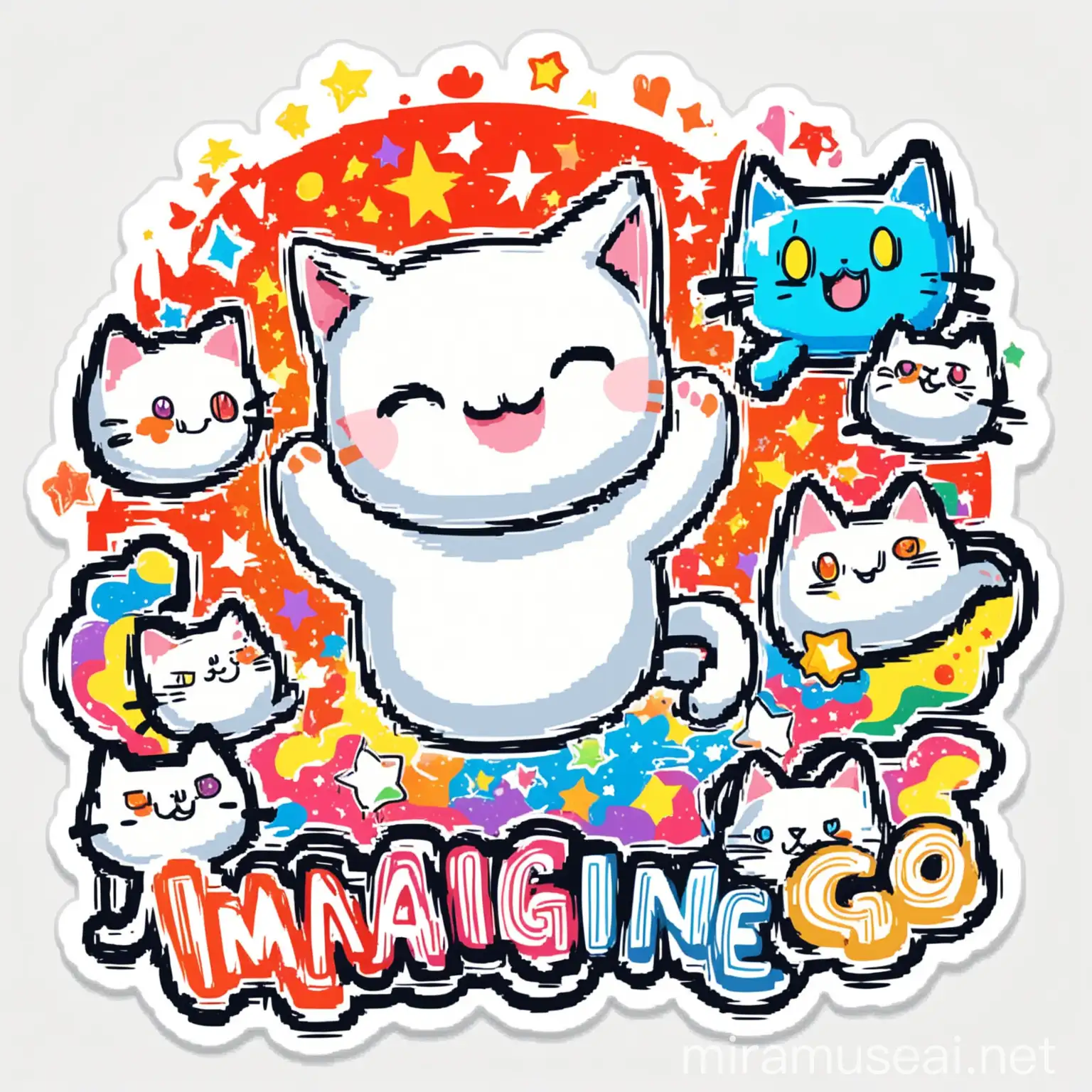 Marshmallow Cat Sticker in Adorable Pop Art Style