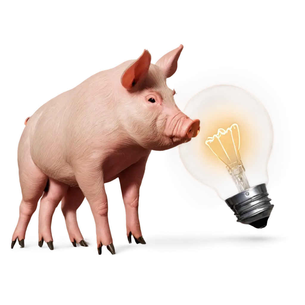 Pig-Sniffing-a-Lightbulb-PNG-with-Mini-Lightbulbs-Representing-Ideas-Creative-Concept-for-Thoughtful-Imagery