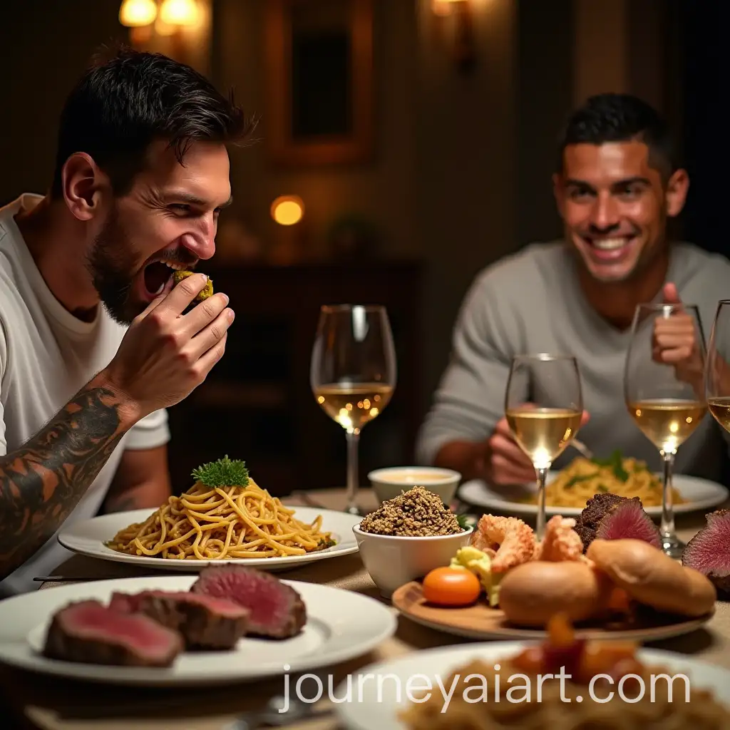 Lionel-Messi-and-Cristiano-Ronaldo-Enjoying-a-Lavish-Feast-with-Gourmet-Dishes