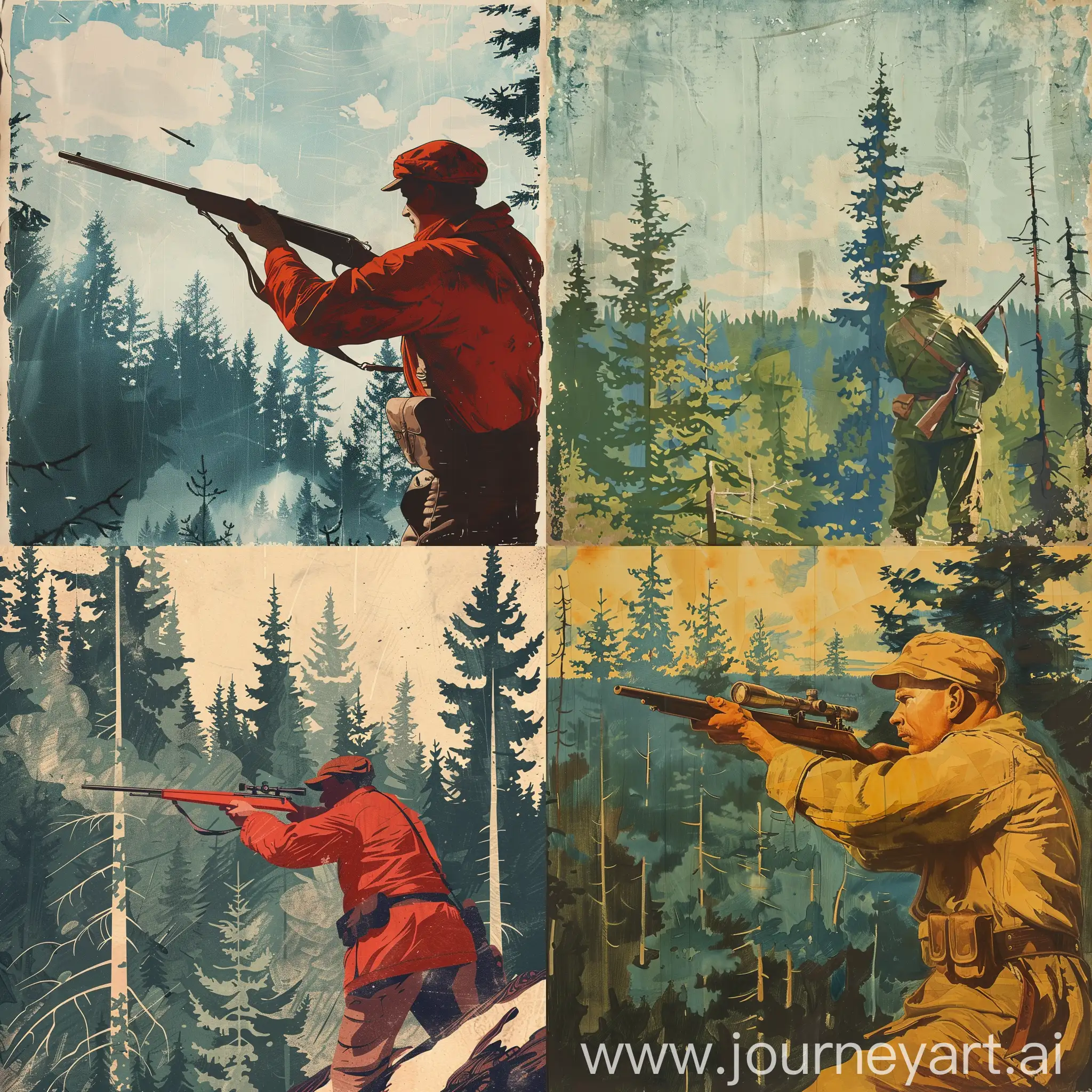 Finnish-Retro-Propaganda-Poster-of-Man-with-Rifle-in-Northern-Forest