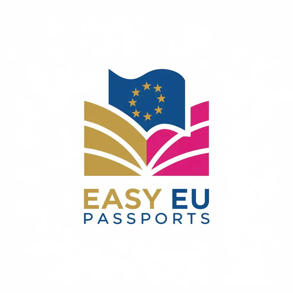 LOGO Design for Easy EU Passports European Flag Passport Travel Theme with Gold Royal Blue and Magenta