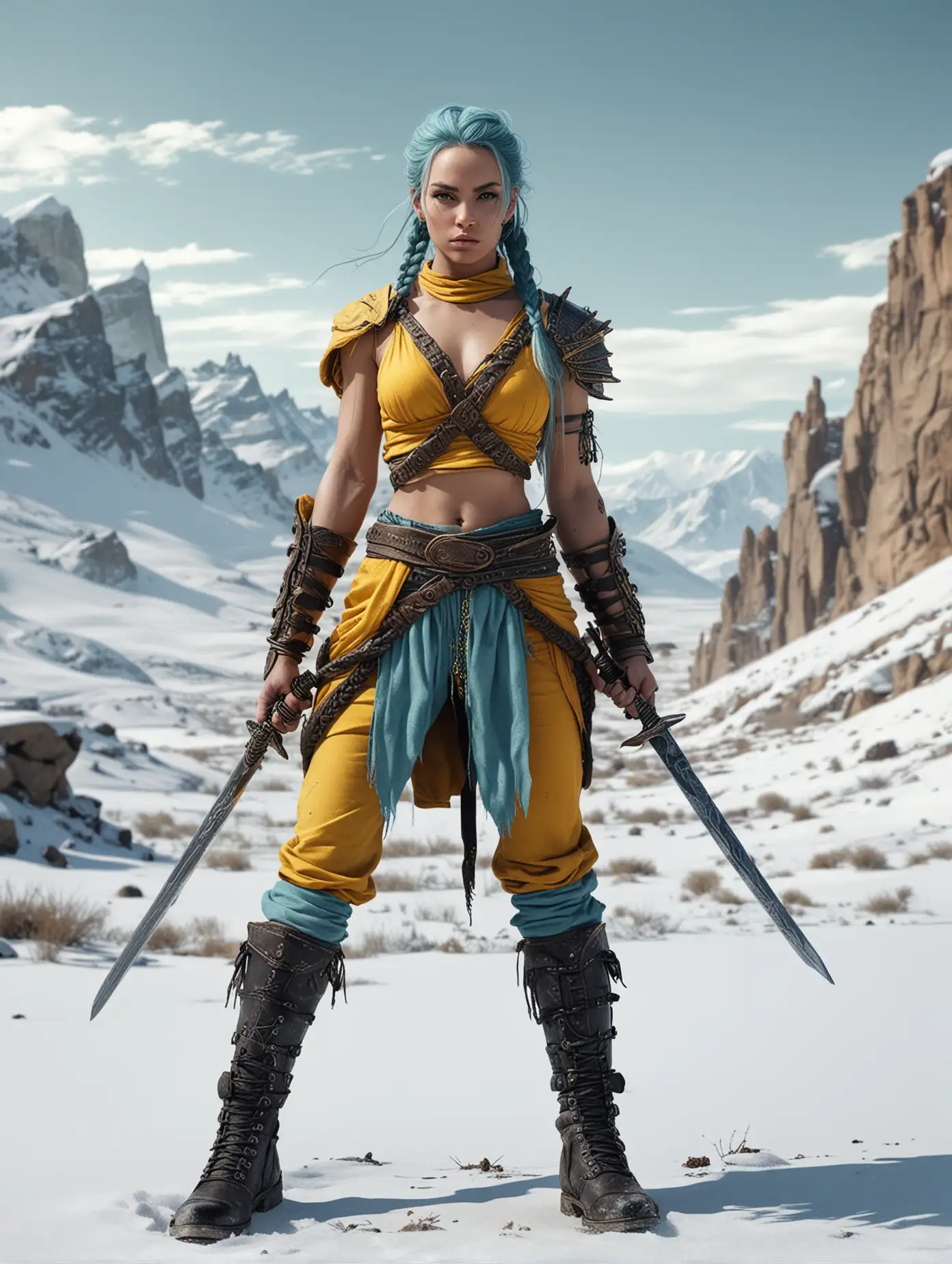 Dynamic-Warrior-with-Cyan-Braided-Hair-in-Snow-Desert-Battle