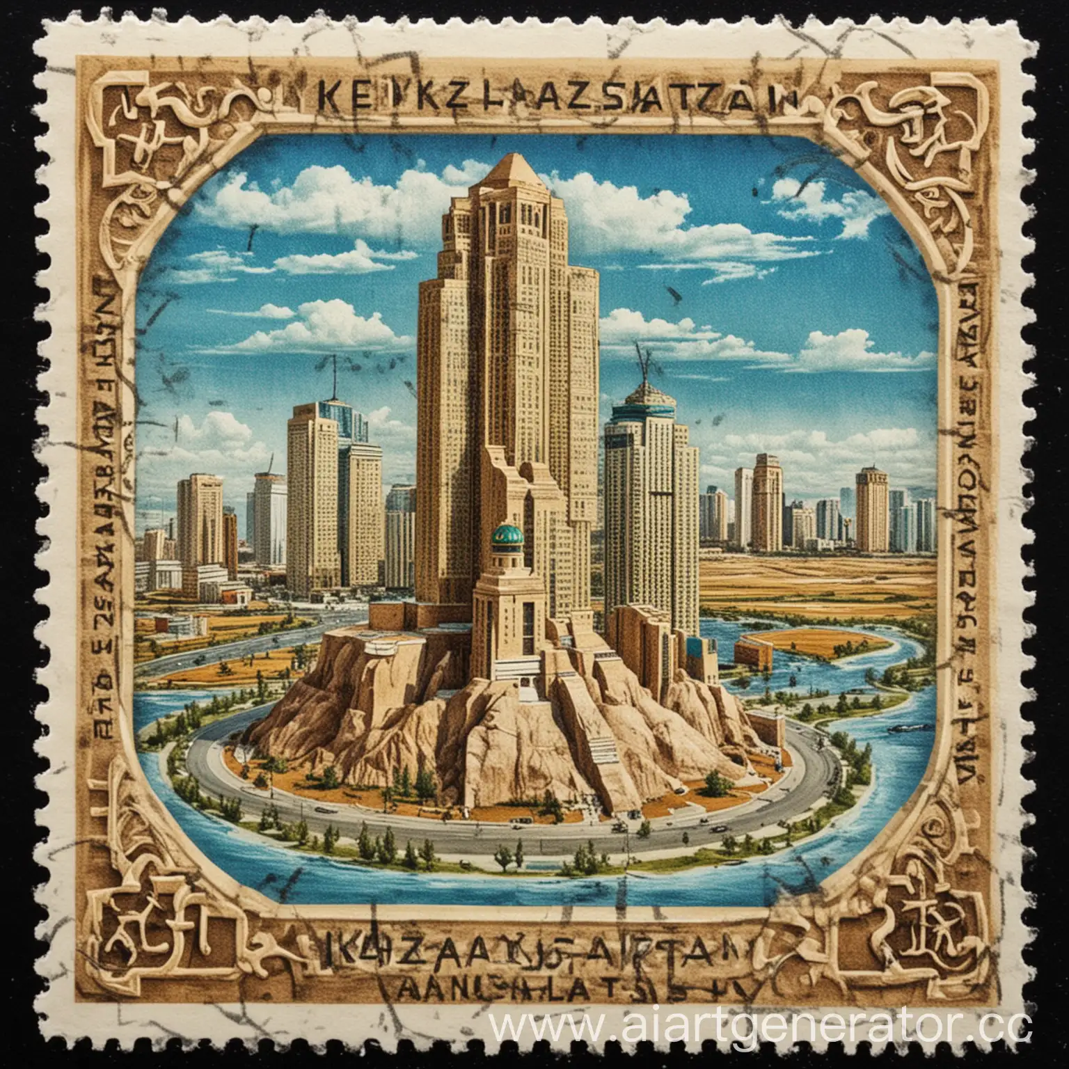 Kazakhstan-Landmark-Stamp-Design