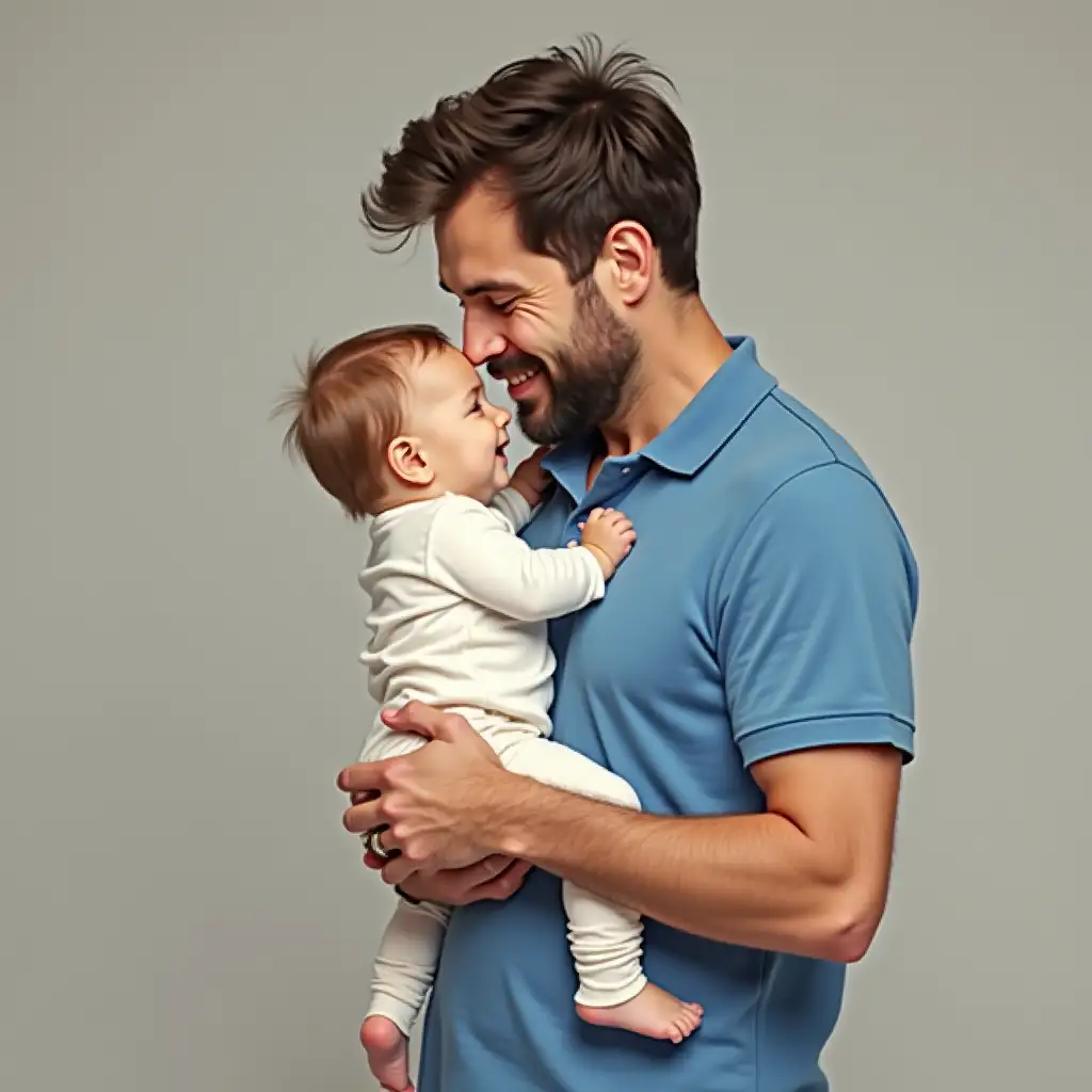 MiddleAged-Father-Carrying-Baby-in-White-Pajamas-with-Love-and-Union