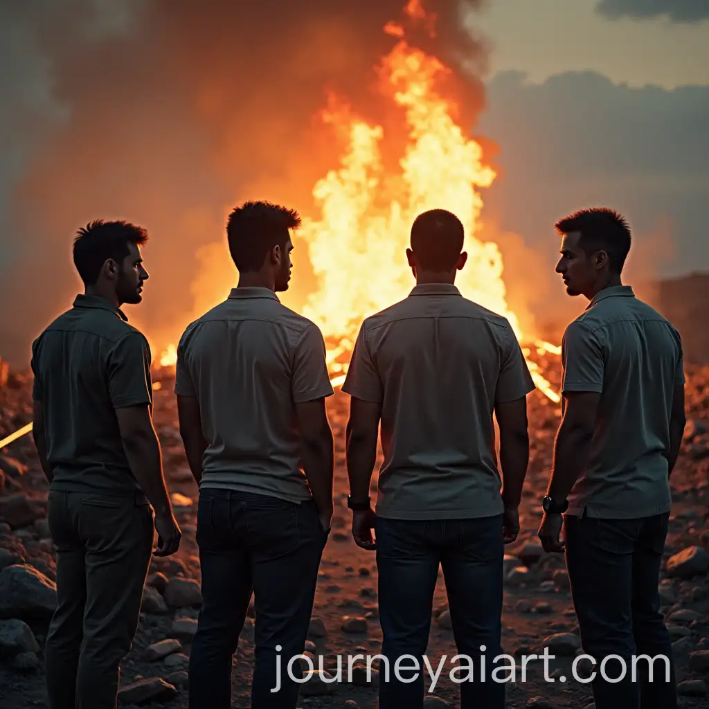 Four-Men-Standing-Against-Ash-Fire-and-Rubble-in-Movie-Cover