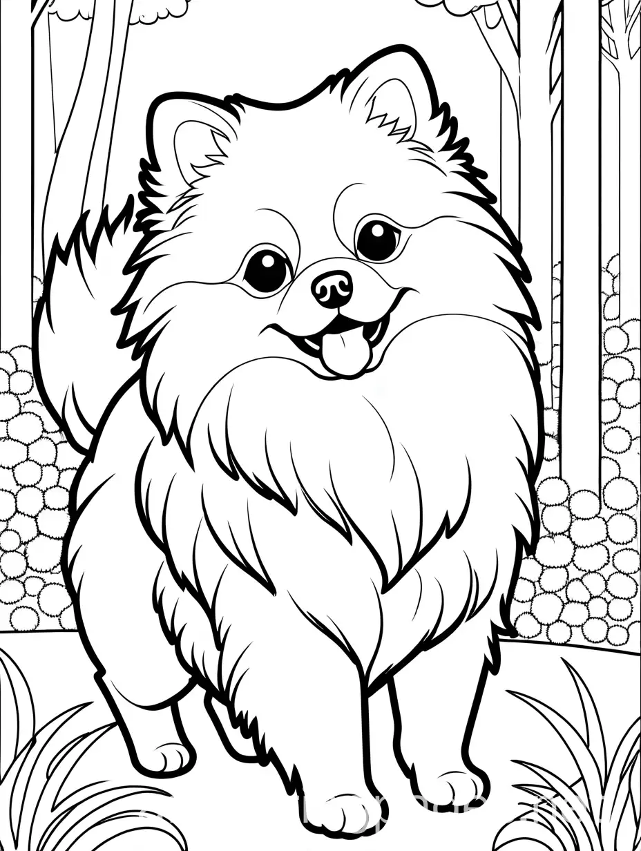 Playful-Pomeranian-Running-in-the-Park-Coloring-Page