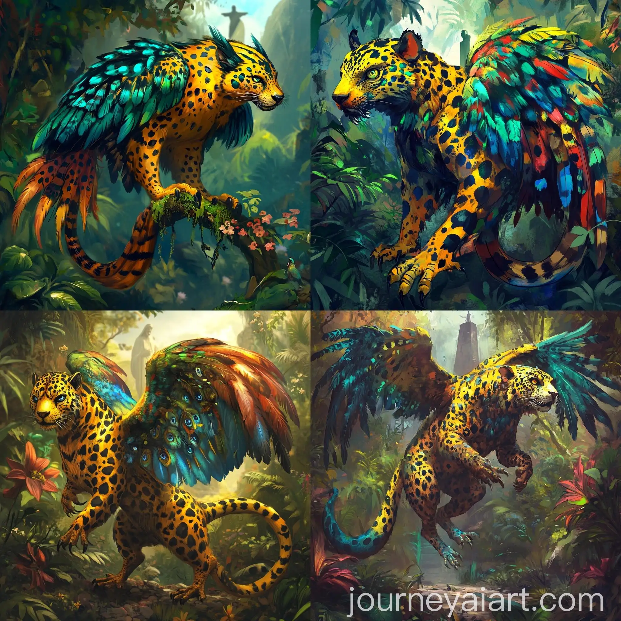 Mythical-Monster-of-Brazil-JaguarToucan-Macaw-Hybrid-with-Anaconda-Tail