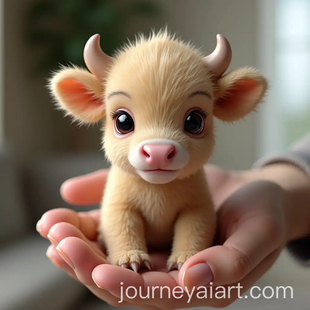 Hand-Holding-UltraRealistic-Cute-Baby-Cow-with-Fluffy-Fur-in-Living-Room